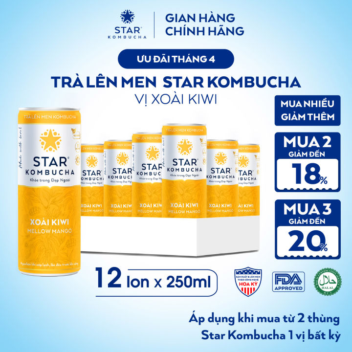 Thùng 12 lon trà lên men STAR KOMBUCHA Xoài Kiwi / Mellow Mango (250ml ...