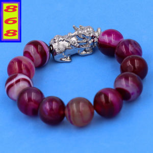 Chuỗi đeo tay Tỳ Hưu inox - Chuỗi tay Thạch Anh Hồng Sọc size 16 ly - hợp mệnh Hỏa mệnh Thổ - vòng tay size lớn charm tỳ hưu vòng tay phong thủy vòng tay chuỗi hạt