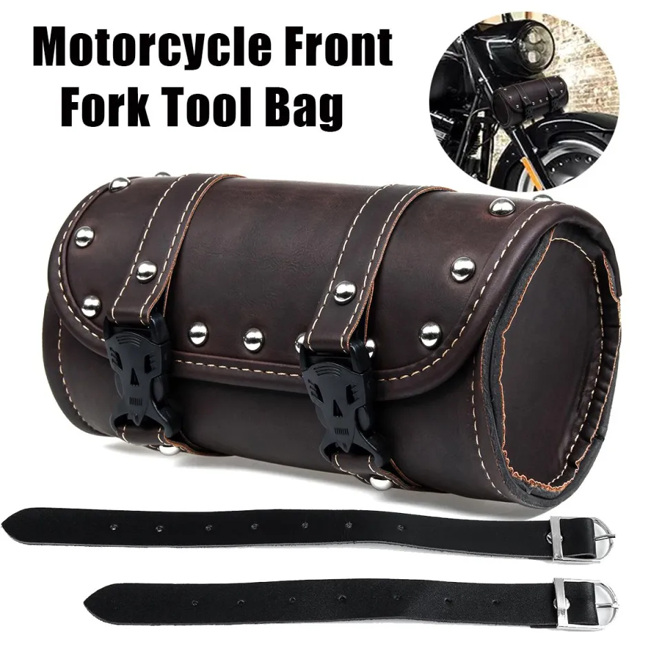 Motorcycle Front Fork Tool Saddle Bag Pouch Luggage Leather Barrel