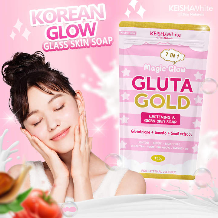 GLUTA GOLD KOREAN SOAP BY KEISHA WHITE INTENSE WHITENING & GLASS SKIN SOAP  FOR ACNE BACNE PORES PIMPLES PIMPLE MARKS DARK SPOTS with GLUTATHIONE  TOMATO SNAIL EXTRACT [135g] - Lazada