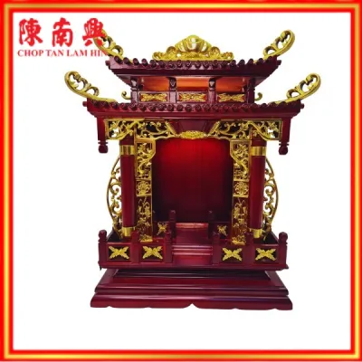 Chop Tan Lam Hin Ancestor Memorial Tablet Double Layer Ancestral Niche 16 Dark Rosewood Color 陈南兴神主牌福慧双层祖先屋深紫檀色按金(包括雕刻风水排字+LED灯)