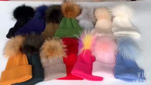 Jxwatcher Child Fur Pom Hat Fashion High Quality Baby Warm Cashmere Knitted Beanie Cap Kids Real Raccoon Fur Ball Winter Hat2026