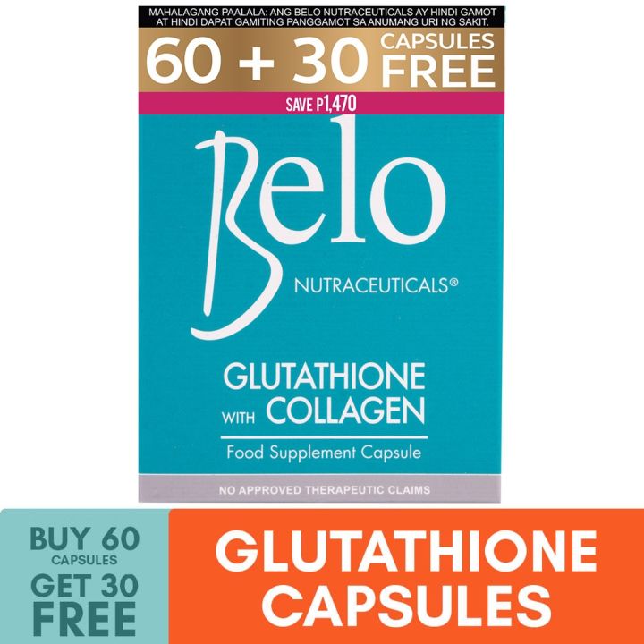 belo collagen glutathione Nutraceuticals With – 60 + 30 Capsules, 90 Total, 250mg Serving Gélule Bundle:1 Jar vitamin b12 injections at