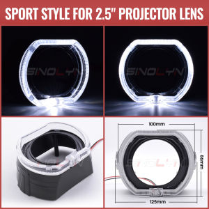 สีดำ ฝาครอบ โปรเจคเตอร์พร้อมไฟวงแหวน crystal halo ring สีขาวใส่กับโปรเจคเตอร์ Mini H1 หรือ Q5 Hella ขนาด 2.5 3 นิ้วได้