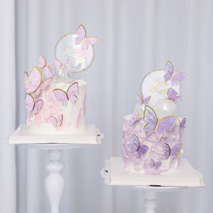 1 set Happy Birthday Cake Decoration Handmade Painted Butterfly Cake Topper For Wedding Birthday Party Baby Shower