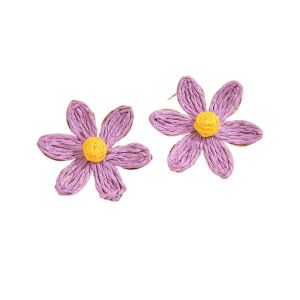 GENENIC Exaggerated Shape Sunflower Earrings Ethnic Style Raffia Flower Stud Earrings Cute Bohemia Weaved Ear Accessories Lady