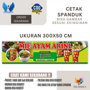 Cetak Spanduk Banner MIE AYAM ARINI Ukuran 300X50 Costom Desain