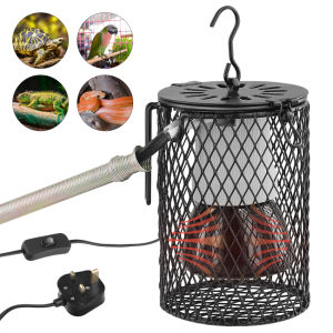 Reptiles Ceramic Heating Lamp with Guard Heater Lighting Infrared Reptile Heat Bulb Holder with Anti Hot Bracket Cage Heat Lamp for Bearded Dragon/Lizard/Snake/Tortoise Lighting - UK Plug100W