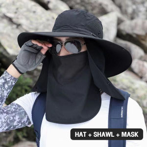 Waterproof sunshade hat with full face coverage for men fishing hat for outdoor jungle and climbing detachable sun protection hat.