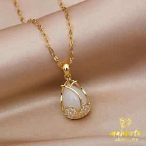 K130 Kalung TITANIUM Wanita Motif Bunga Tulip Elegan Lapis Emas 18K