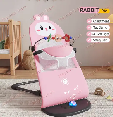 Playpark Rocking Chair for Baby Pro Upgraded Style Foldable Bouncer for Newborn with Music & lighting & Toy