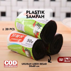 Kantong Plastik Sampah Roll Kantong Kresek Sampah Gulungan Tebal Besar Hitam Ukuran 50 x 60 cm Isi +- 20 pcs Jumbo Murah Trash Bag Garbage Bags