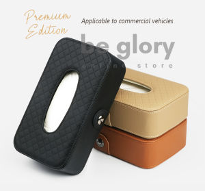Car Paper Box Holder Artificial Leather Car Seat Back Tissue Box Holder (Beige)