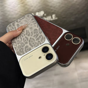 Luxury Retro Leopard Pattern Case For iPhone 17 16 15 14 Pro Max 13 Shockproof Large Window Camera Glass Matte Plating Cover