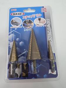 NASHI ดอกเจดีย์เจาะขยาย ดอกสเตปไทเทเนียม ดอกเจาะคว้านรู Step Drill ดอกเจดี เกลียวตรง ชุด 3 ดอก เล็กสุด 4mm ใหญ่สุด 32 mm