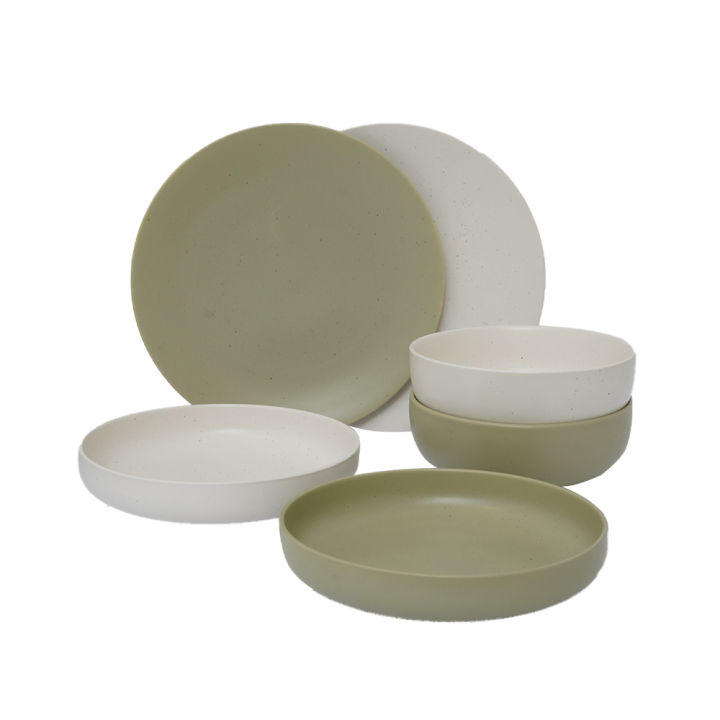 APPETITE SET 12 PCS PERLENGKAPAN MAKAN - HIJAU/KREM BEIGE