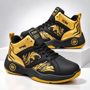 (Add 1 Size) Korean Kids Basketball Shoes for Boys Lightweight & Breathable Rubber Anti-Slip Wear-Resistant Sports Shoes Free Socks Included Ideal for Running Training