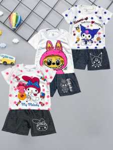Baju Santai Anak Perempuan Stelan Harian Paket Hemat Lengan Pendek Usia Anak 0-2 Tahun Bahan Katun