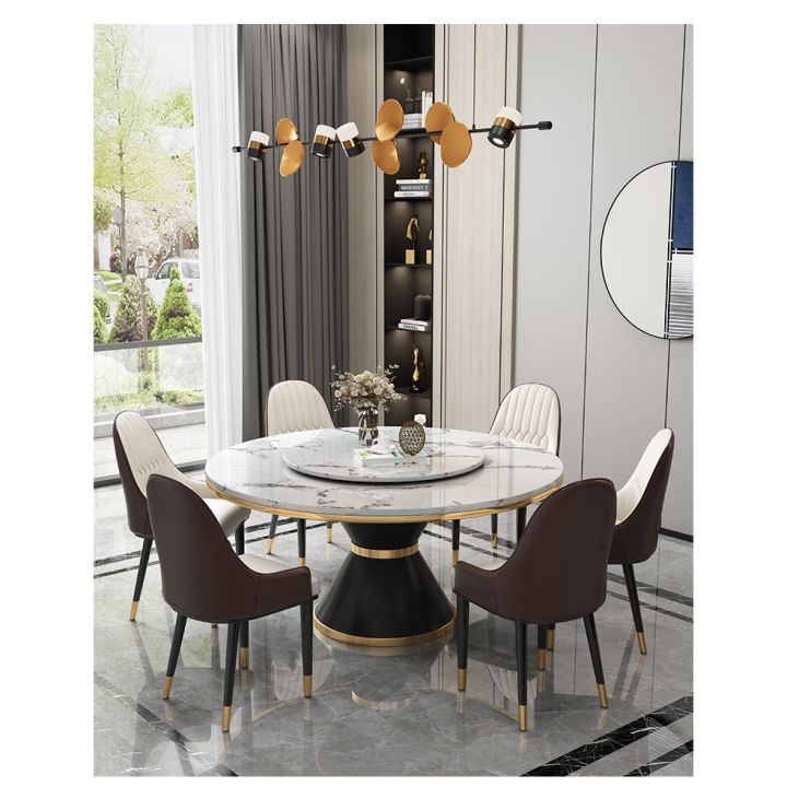 100% Real Marble Round Dining Table And Chair Set Luxury Moderm