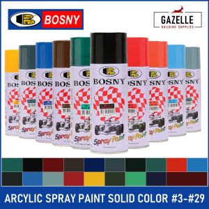 Bosny Acrylic Spray Paint 49 colors - 190 Clear / 191 Clear Flat / 4 Flat Black / 39 Black [ Gazelle Building Supplies ]