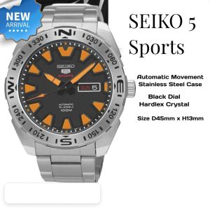Seiko 5 Sports Automatic Stainless Steel Jam Tangan Pria Elegan dengan Strap Stainless Steel dan Dial Hitam