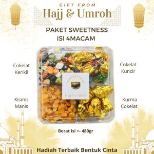 PAKET SWEETNESS MIX 4 IN 1 Cokelat Kuncir Kerikil Kismis Hadiah oleh umroh haji sekat premium gift
