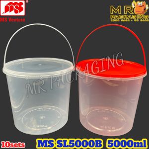 MS Venture SL 5000B Safety Lock Round Container with Handle 5000 ml - Red Clear - Bekas Bucket Popcorn Cookie Door Gift MSSL5000B MS-SL5000B [10sets]