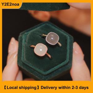 【Local shipping】 Vintage Artificial Jade Square Ring Autumn Winter Chinese Style Crystal Geometric Finger Ring For Women Fashion Jewelry
