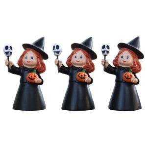 ASDOME 3Pcs Cute Halloween Witch Statue Creative Cartoon Halloween Party Decoration Halloween Prop Craft Resin Girl Figurines Ghost Festival