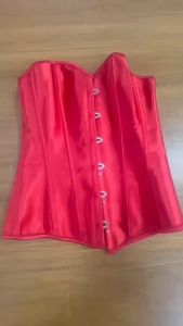 Red Corsets And Bustiers Women Satin Bustier Lace Up Boned Top Overbust Corset Brocade Steampunk