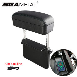 Car Armrest Box with Wireless Charge Adjustable Elbow Support Seat Gap Organizer Car Accessories