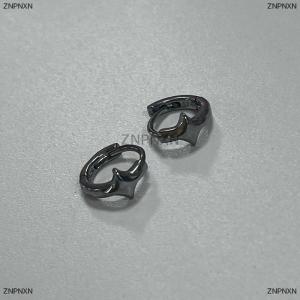 [COD] ZNPNXN Four-pointed Star Cross Small Hoop Earrings For Men Women Hip Hop Retro Black -color Street Gothic Ear Jewelry