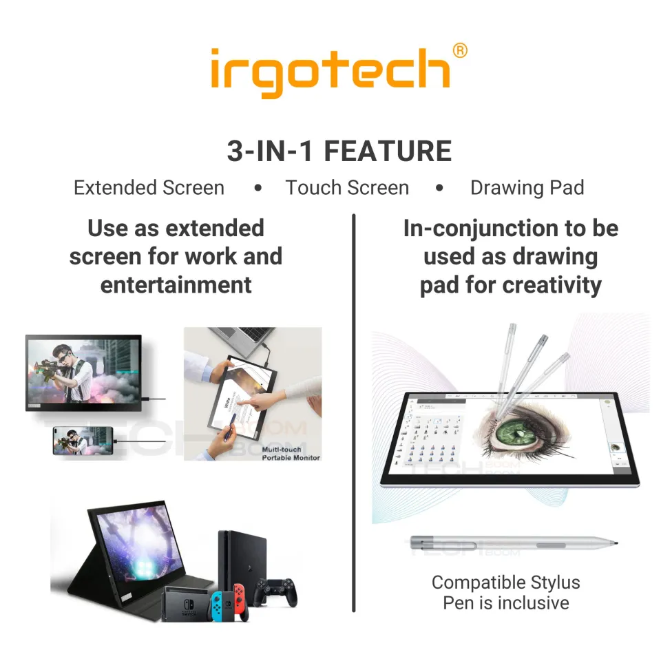 IRGOTECH Portable Monitor Drawing Monitor with MPP Stylus Pen