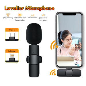 Wireless Microphone with Clip-on System Lavalier Omnidirectional Microphone Live Streaming Compatible with iOS Android Phones 麦克风手机直播
