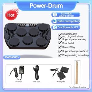 MINSINE Electronic Drum Set with Built in 2 Speakers 7-Pad Digital Portable Drum Set Tabletop Drums with Built-in Speakers Multifunction Digital Kit