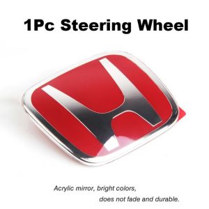 1Pc Honda Chrome Red 3D Emblem Front Rear Steering Wheel Logo Frame Panel Cover Trim Badge Acrylic PMMA Sticker For Honda Civic FD Sedan 2006 2007 2008 2009 2010 2011 Accessories