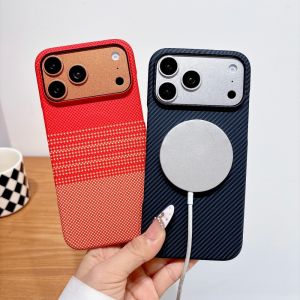 Frosted For Magsafe Frameless Carbon Fiber PC Magnetic Phone Case For iPhone 17 Air 16 15 14 13 17 Pro Max Wireless Charge Cover