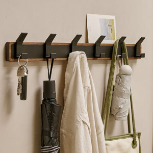 【Super low price】BAKALA-Black Wood Wall Hook Hanging Coat Rack for Bathroom Kitchen Bedroom Hallway Clothes Holder