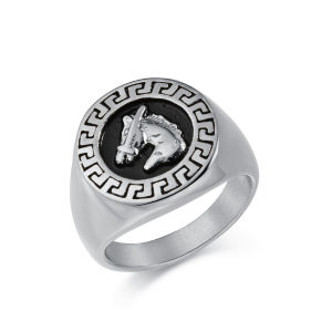 Retro Mens Horse StainlessSteel Ring Round Rings Jewelry.AutoMaxion