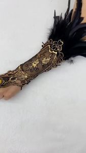 Halloween Party Gloves Lace Feathered Cuff Gloves Cosplay Accessory Arm Sleeves Masquerades Party Hollowout Cuff Gloves