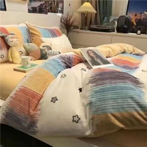 ins Feng Stitch Cartoon Washed Cotton Four-Piece Bedding Set Bed Sheet Single Duvet Cover Dormitory Universal Three-Piece Set LZD