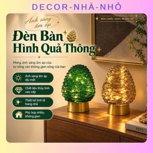 D235 Đèn bàn hình quả thông thủy tinh cao cấp trang trí phòng ngủ sang trọng.Đèn ngủ để bàn thiết kế độc đáo mang lại ánh sáng vàng ấm dịu mắt cho không gian sống
