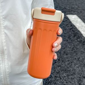 HUGHES High-Capacity Stainless Steel Thermos Cup Insulation Or Cooling 500ml Portable Drinking Bottle Cute Dual Drink Straw Travel Cup Outdoors