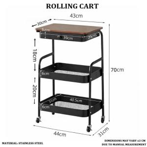 Trolley Cart With Drawer Carbon Steel 3 Layer Movable Storage Cart Home Organizer With Wheel