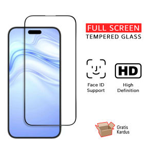 Tempered Glass 9H Full Cover iPhone 11 13 12 14 15 Pro Max X XR Xs Max 7 8 S Plus SE Screen Protector Anti Gores Clear Lis Hitam