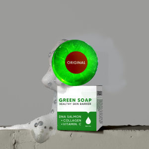 Sabun Wajah dan Badan Pemutih Permanen Jerawat Komedo Green Soap DNA Salmon Kolagen Vitamin C
