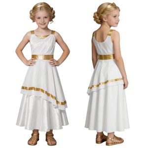 Girls Grecian Toga Costume Outfits Ancient Greek Deity Flowy Tulle Gown Dress Princess Long Robe for Halloween Performance Party2026