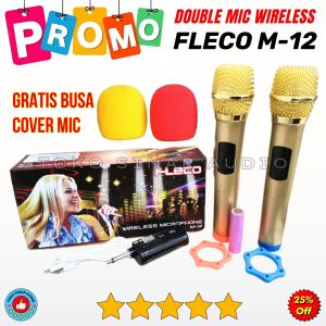 Mic Wireless Murah Isi 2 Mic Karaoke Suara Jernih Dual Mic Wireless Tanpa Kabel Double Mic Mikrofon Fleco M12