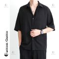 🔥Hatton Gutto Ready Stock🔥COD Men Casual Shirt Half Sleeve V Neck Buttons Up Loose Korean Men Style Fashion Shirts Plain Simple Basic Pure Color Shirt Men's Solid  Shirts Summer tops 衬衫男 上衣 男装 Men's Clothing. 