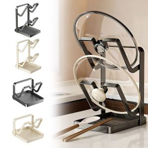 JURHOMIE Upright Kitchen Pot Lid Storage Rack U-Groove Design Save Space Countertop Pot Lid Holder Multifunctional with Drip Tray Pot Lid Organizer Rack Kitchen Utensils